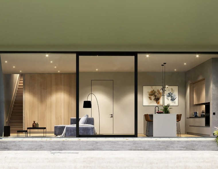 Intérieur avec fenêtre coulissante en aluminium AluK